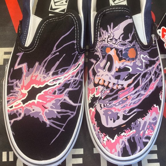 Vans Classic Slip On Zap Dress Blues Black Sz US 9 Men VN000XG88NK Glow In Dark